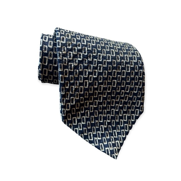 Kenneth Cole New York 100% Silk Navy Blue Design Neck Tie - Picture 1 of 6